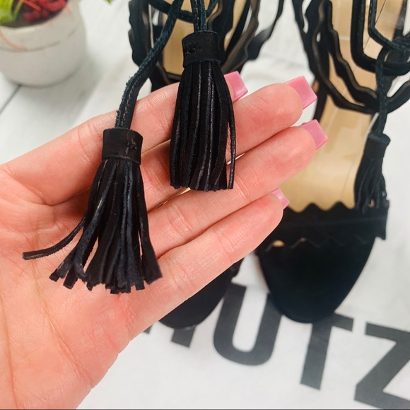 SCHUTZ Lisana Ankle Tie High Heel Scalloped Edges - Picture 7 of 8